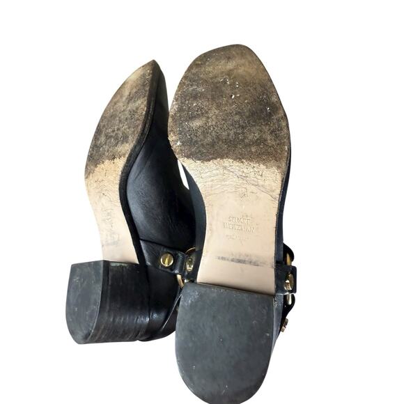 Stuart Weitzman Black Leather Harness Ankle Boots Size 7 Gold Hardware - Picture 10 of 11